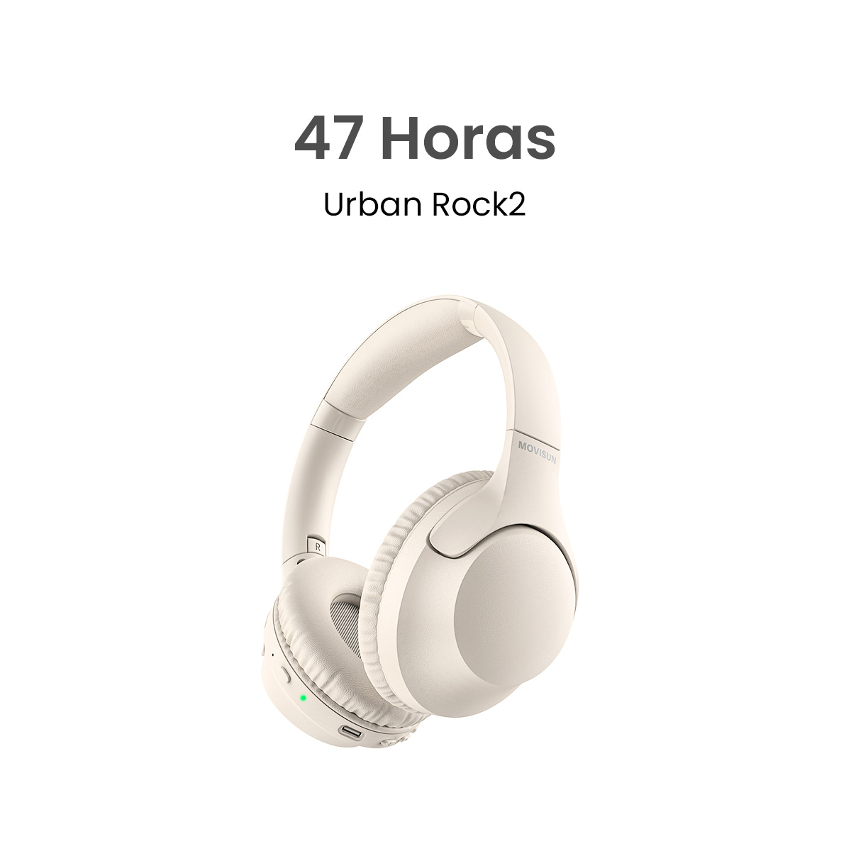 MOVISUN Urban Rock2 Beige – Audífonos Inalámbricos con Modo Bass, 47h de Reproducción, Bluetooth 5.3, Diseño Plegable y Controles Integrados