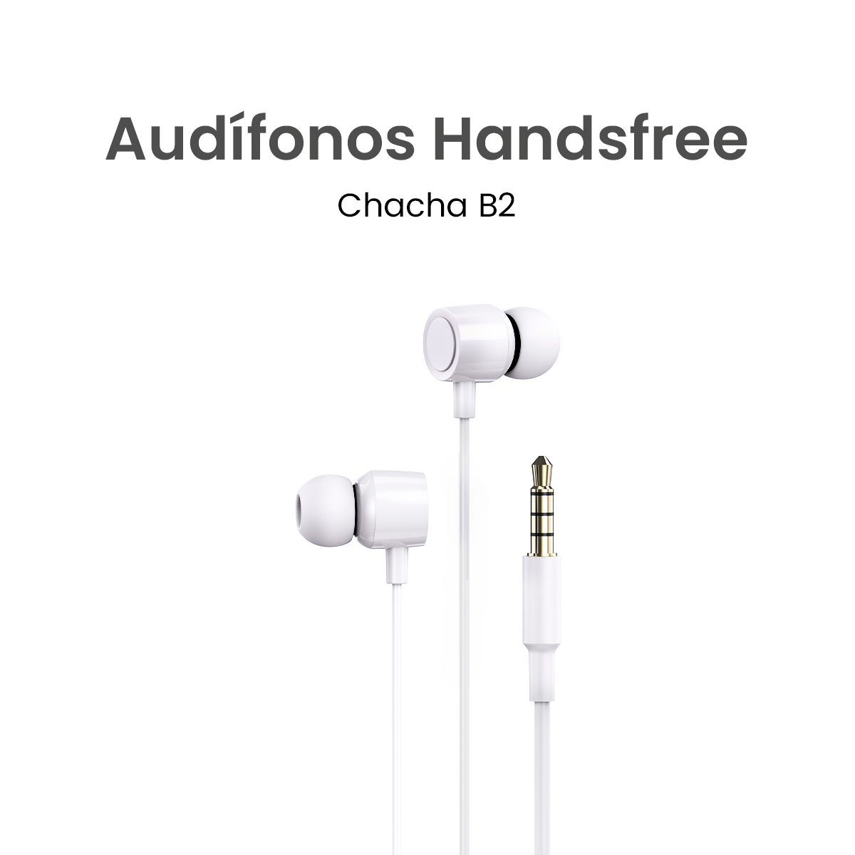 MOVISUN Chacha B2 Blanco – Audífonos con Cable Jack 3.5 mm, Micrófono Incorporado, Control Deslizante de Volumen, Diseño Plastificado, 1.20 m