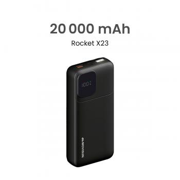 MOVISUN Power Bank Rocket X23 20000mAh Negro – Carga Rápida PD y QC hasta 22.5W, Pantalla Digital, Linterna LED, Puerto Tipo C (Entrada/Salida) + USB y Micro USB, Ideal para Celulares, Tablets y Más