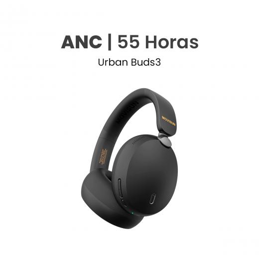 MOVISUN Urban Buds3 Negro – Audífonos Ergonómicos con ANC, Batería 55h, Modo Juego, Ecualizador BASS, Plegables, Micrófono, Bluetooth 5.4