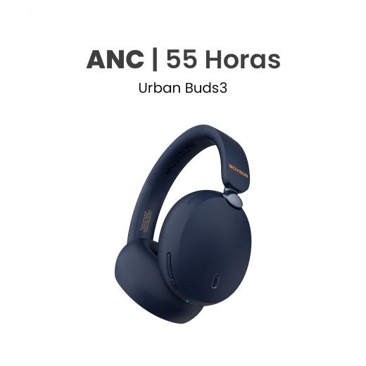 MOVISUN Urban Buds3 Azul – Audífonos Ergonómicos  con ANC, Batería 55h, Modo Juego, Ecualizador BASS, Plegables, Micrófono, Bluetooth 5.4