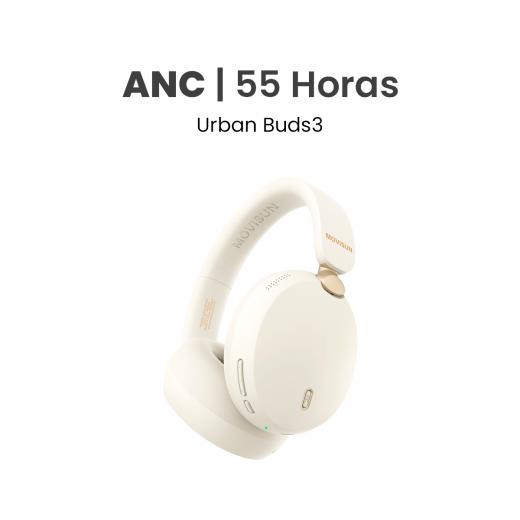 MOVISUN Urban Buds3 Beige – Audífonos Ergonómicos con ANC, Batería 55h, Modo Juego, Ecualizador BASS, Plegables, Micrófono, Bluetooth 5.4