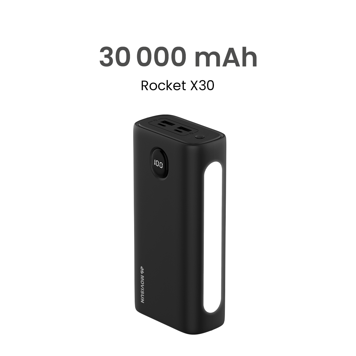MOVISUN Rocket X30 - Power Bank de 30000 mAh con carga rápida PD, pantalla digital, 3 salidas y linterna lateral LED