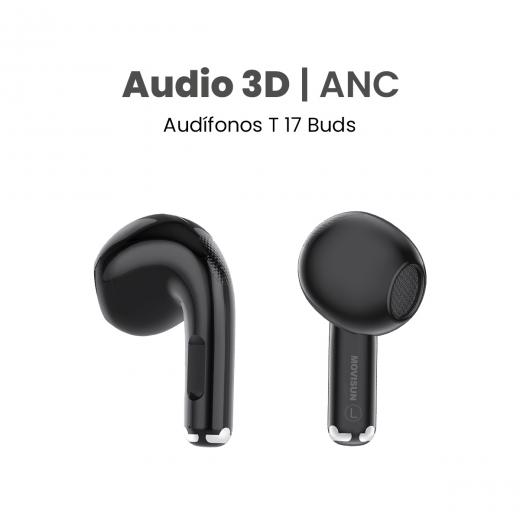 MOVISUN T 17 Buds Negro - Audífonos inalámbricos con cancelación de ruido, modo transparencia, 3D y hasta 16 h de autonomía