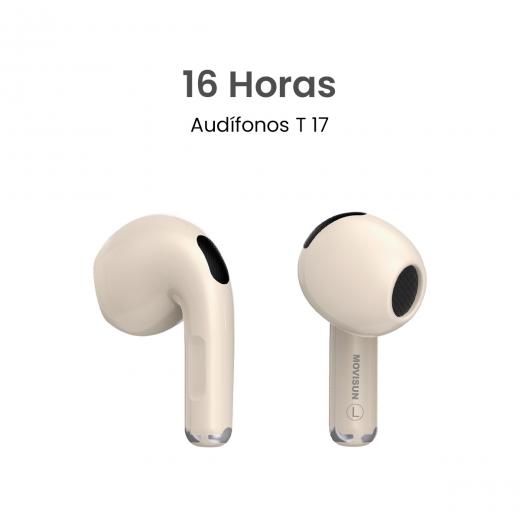 MOVISUN T 17 Beige - Audífonos inalámbricos con modo juego, Bluetooth 5.3 y hasta 16 h de autonomía