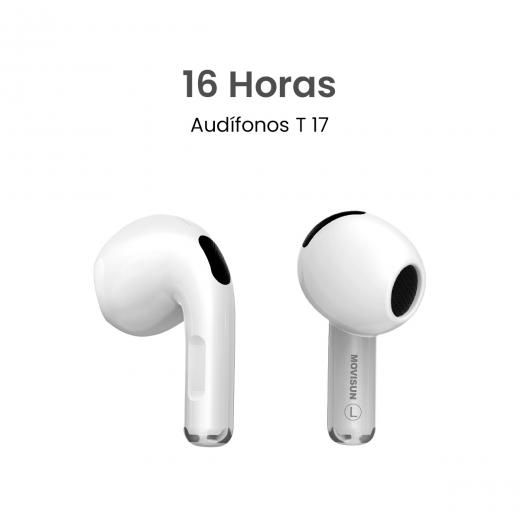 MOVISUN T 17 Blanco - Audífonos inalámbricos con modo juego, Bluetooth 5.3 y hasta 16 h de autonomía