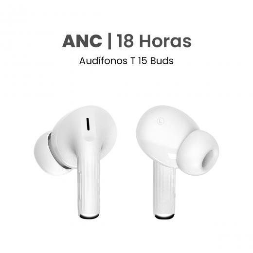 MOVISUN T 15 Buds Blanco - Audífonos inalámbricos con cancelación de ruido, modo transparencia y hasta 18 h de autonomía