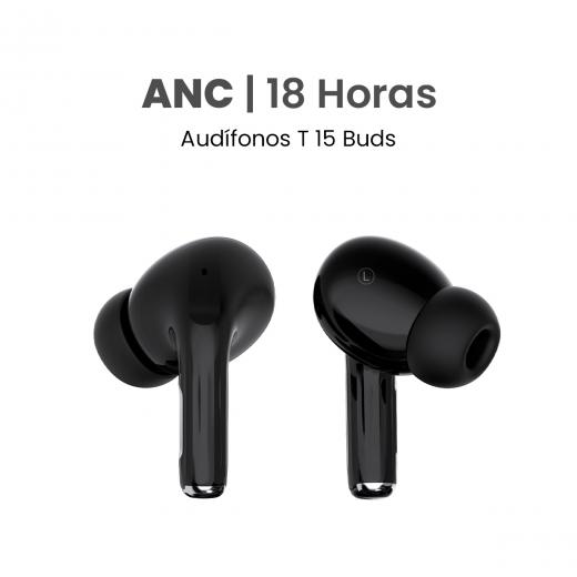 MOVISUN T 15 Buds Negro - Audífonos inalámbricos con cancelación de ruido, modo transparencia y hasta 18 h de autonomía