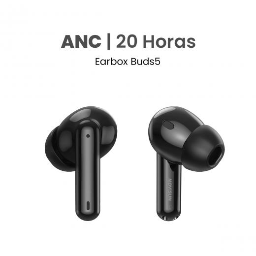 MOVISUN Earbox Buds5 Negro – Audífonos Inalámbricos con Cancelación de Ruido, Modo Transparencia, Micrófono para Llamadas, Bluetooth 5.3, Hasta 20 h