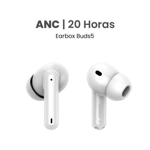 MOVISUN Earbox Buds5 Blanco – Audífonos Inalámbricos con Cancelación de Ruido, Modo Transparencia, Micrófono para Llamadas, Bluetooth 5.3, Hasta 20 h