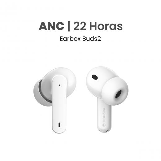 MOVISUN Earbox Buds2 Blanco – Audífonos Inalámbricos con Cancelación de Ruido, Modo Transparencia, Micrófono para Llamadas, Bluetooth 5.3, Hasta 22 h