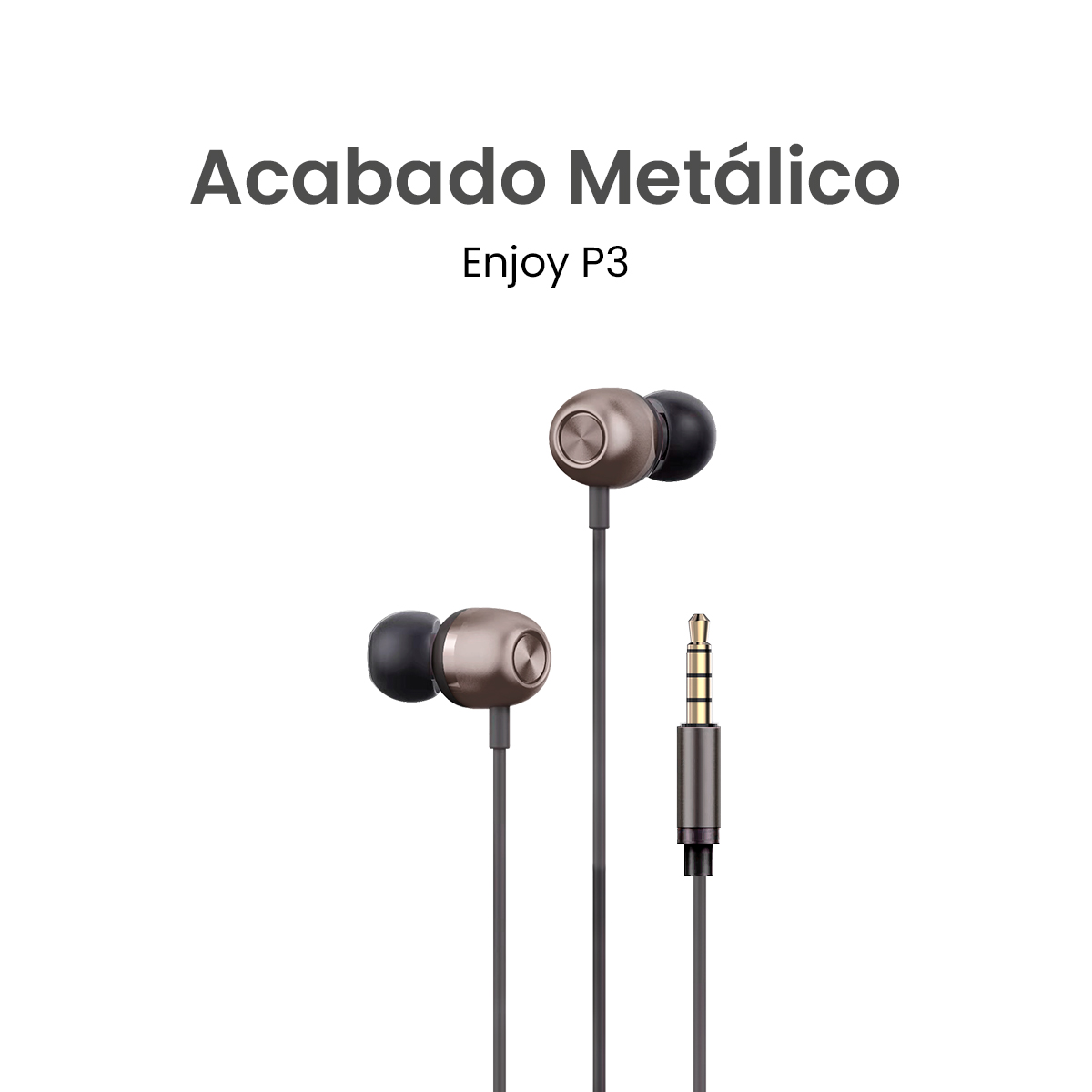 MOVISUN Enjoy P3 Marrón – Audífonos con Cable Jack 3.5 mm, Diseño Metálico, Micrófono Incorporado, Control de Reproducción y Llamadas, 1.20 m