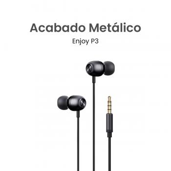 MOVISUN Enjoy P3 Negro – Audífonos con Cable Jack 3.5 mm, Diseño Metálico, Micrófono Incorporado, Control de Reproducción y Llamadas, 1.20 m
