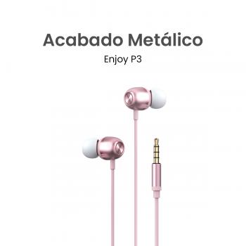 MOVISUN Enjoy P3 Rosado – Audífonos con Cable Jack 3.5 mm, Diseño Metálico, Micrófono Incorporado, Control de Reproducción y Llamadas, 1.20 m