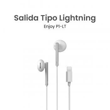 MOVISUN Enjoy P1-LT Blanco – Audífonos con Cable Lightning, Micrófono Incorporado, Control de Volumen y Reproducción, Diseño Metálico, 1.20 m