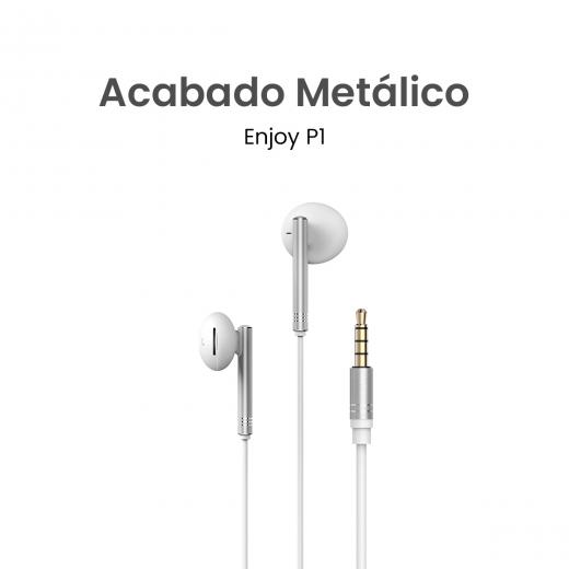 MOVISUN Enjoy P1 Blanco – Audífonos con Cable Jack 3.5 mm, Micrófono Incorporado, Control de Reproducción y Volumen, Diseño Metálico, 1.20 m