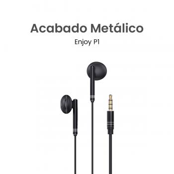 MOVISUN Enjoy P1 Negro – Audífonos con Cable Jack 3.5 mm, Micrófono Incorporado, Control de Reproducción y Volumen, Diseño Metálico, 1.20 m