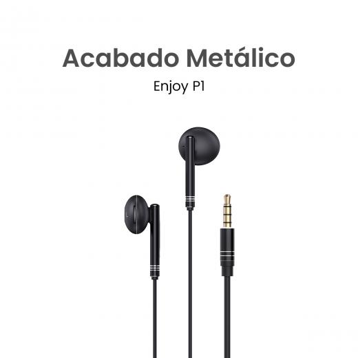 MOVISUN Enjoy P1 Negro – Audífonos con Cable Jack 3.5 mm, Micrófono Incorporado, Control de Reproducción y Volumen, Diseño Metálico, 1.20 m