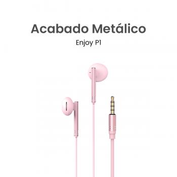 MOVISUN Enjoy P1 Rosado – Audífonos con Cable Jack 3.5 mm, Micrófono Incorporado, Control de Reproducción y Volumen, Diseño Metálico, 1.20 m