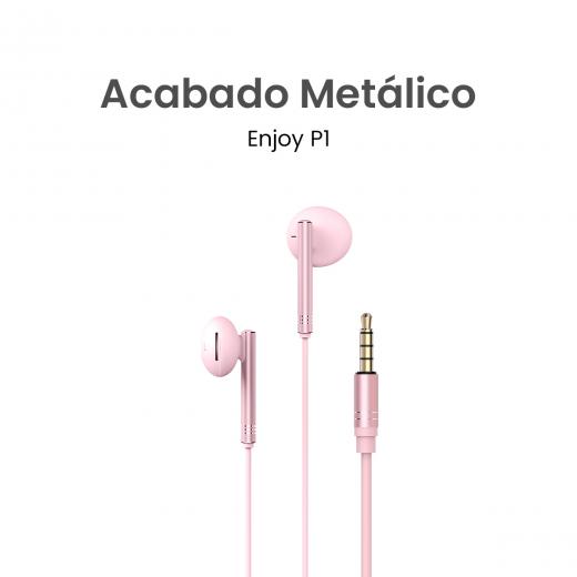 MOVISUN Enjoy P1 Rosado – Audífonos con Cable Jack 3.5 mm, Micrófono Incorporado, Control de Reproducción y Volumen, Diseño Metálico, 1.20 m