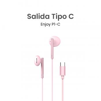 MOVISUN Enjoy P1-C Rosado – Audífonos con Cable Tipo C, Micrófono Incorporado, Control de Volumen y Reproducción, Diseño Metálico, 1.20 m