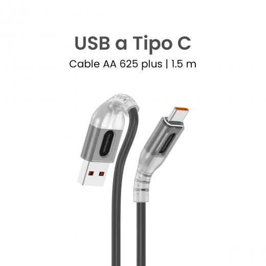 MOVIMOON AA 625 Plus Negro – Cable de carga USB a tipo C, 1.5m, Carga Rápida 30W, Transferencia de Datos, Protección Antidoblez, Cable Reforzado Antidobleces