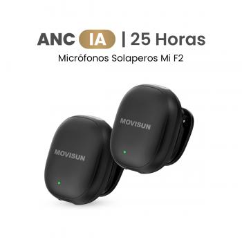 MOVISUN Mi F2 Negro – Micrófono Inalámbrico Dual con Cancelación de Ruido y IA. Compatible con iPhone y Android, Ideal para Streaming, Entrevistas y Podcasts, 25H de Autonomía