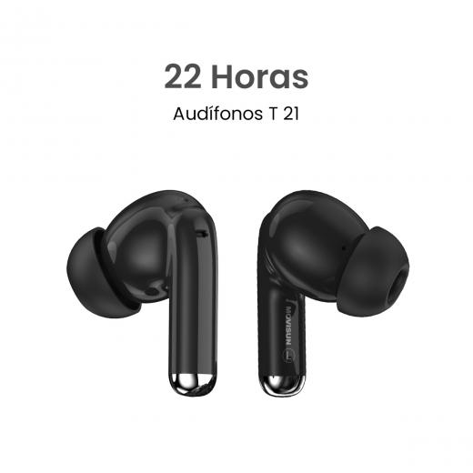 MOVISUN T 21 Negro – Audífonos Inalámbricos con Sensor Táctil, Diseño Ergonómico y 22h de Reproducción Total