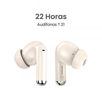 MOVISUN T 21 Beige – Audífonos Inalámbricos con Sensor Táctil, Diseño Ergonómico y 22h de Reproducción Total
