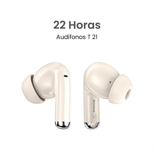 MOVISUN T 21 Beige – Audífonos Inalámbricos con Sensor Táctil, Diseño Ergonómico y 22h de Reproducción Total