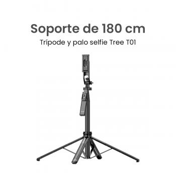 MOVISUN Tree T01 Negro – Trípode y Palo Selfie de hasta 1.8 m con Control Bluetooth, Giro 360°, Soporte Universal, Compatible iOS y Android