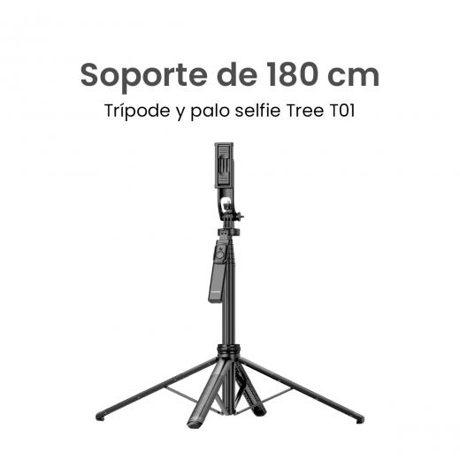 MOVISUN Tree T01 Negro – Trípode y Palo Selfie de hasta 1.8 m con Control Bluetooth, Giro 360°, Soporte Universal, Compatible iOS y Android
