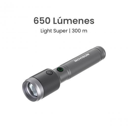 MOVISUN Light Super – Linterna Táctica 650 lm con Zoom Telescópico, Modo SOS, Flash, Recargable Tipo C, 1300 mAh, Hasta 300m de Alcance, Aleación de Aluminio