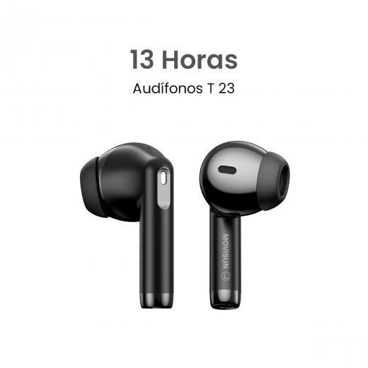 MOVISUN T 23 Negro - Audífonos Inalámbricos con Bluetooth 5.4, 13h de batería, sensor táctil, micrófono incorporado y estuche tipo C