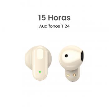 MOVISUN T 24 Beige – Audífonos Inalámbricos Bluetooth 5.4, Hasta 15 h de reproducción, Sensor Táctil, Micrófono Integrado, Estuche Compacto
