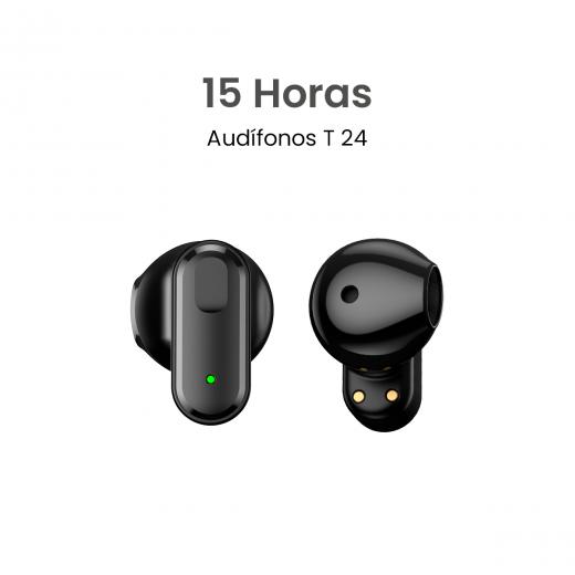 MOVISUN T 24 Negro – Audífonos Inalámbricos Bluetooth 5.4, Hasta 15 h de reproducción, Sensor Táctil, Micrófono Integrado, Estuche Compacto