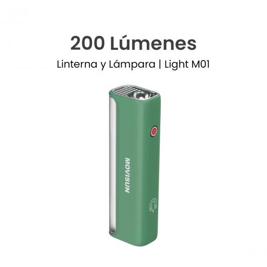 MOVISUN Light M01 Verde – Linterna Magnética LED, 2 Modos (Linterna y Lámpara), Luz Regulable, Recargable por USB Tipo C, 1200 mAh,  Ideal para Auto, Camping, Taller y Emergencias