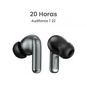 MOVISUN T 22 Plateado – Audífonos Inalámbricos Bluetooth con Control Táctil, 20h de Autonomía, Micrófono, Estuche Tipo C, Sonido Estéreo, Compatibles con Android y iPhone