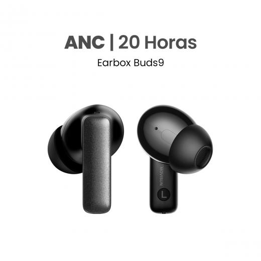 MOVISUN Earbox Buds9 Negro - Audífonos Inalámbricos con ANC y Modo Transparencia, Bluetooth 6.0, 20H Duración, Pantalla Digital LED, Control Táctil, Tipo C, Compatible iPhone y Android