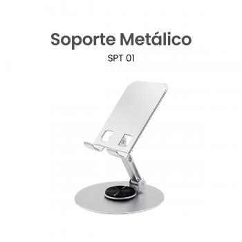 Movisun SPT 01 Plateado - Soporte Metálico Antideslizante para Celular, Rotación 360°, Compatible con Dispositivos de 4” a 7.9”, Hasta 1 kg de Carga