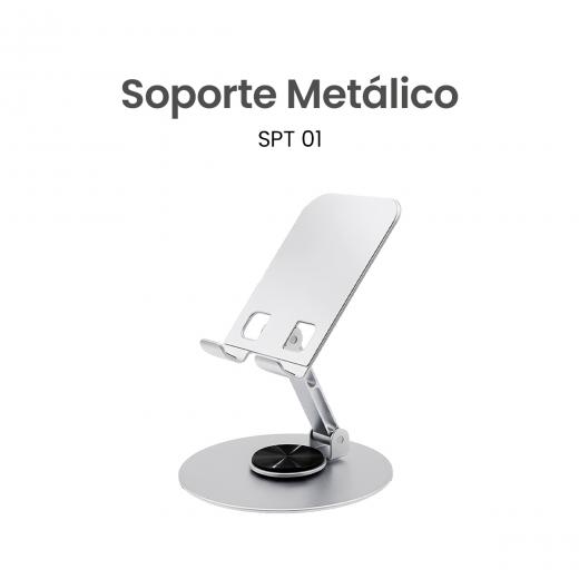 Movisun SPT 01 Plateado - Soporte Metálico Antideslizante para Celular, Rotación 360°, Compatible con Dispositivos de 4” a 7.9”, Hasta 1 kg de Carga