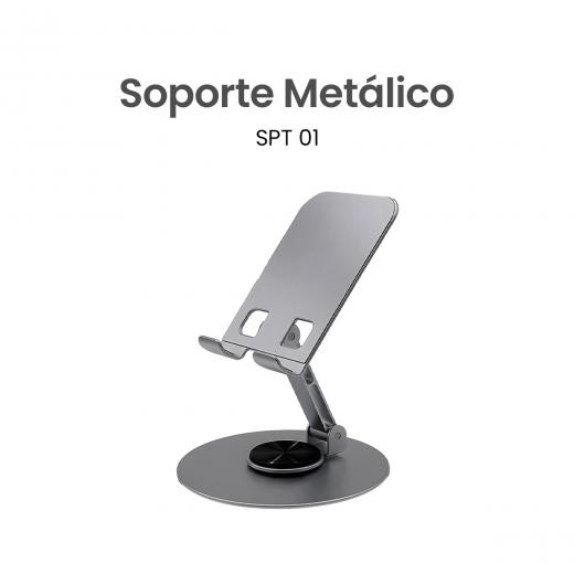 Movisun SPT 01 Gris - Soporte Metálico Antideslizante para Celular, Rotación 360°, Compatible con Dispositivos de 4” a 7.9”, Hasta 1 kg de Carga