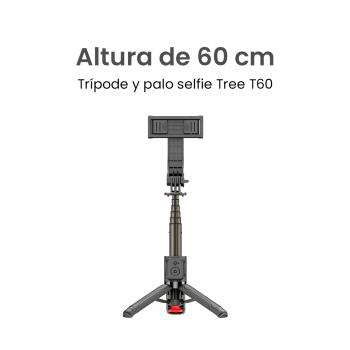 MOVISUN Tree T60 Negro - Trípode con Apertura Automática Auto Pop, Control Remoto Bluetooth 10m, Soporte Lateral para Luz LED, Giro 360, Altura 63cm, Palo Selfie 2 en 1 para Celular iPhone y Android