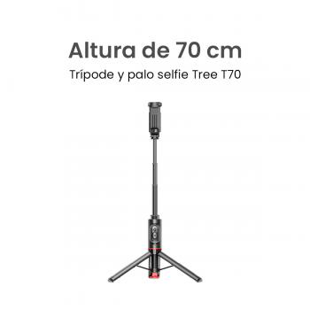 MOVISUN Tree T70 Negro - Trípode con Apertura Automática Auto Pop, Control Bluetooth Magnético 10m, Altura 73cm, Giro 360, Palo Selfie 2 en 1 para Celular iPhone y Android