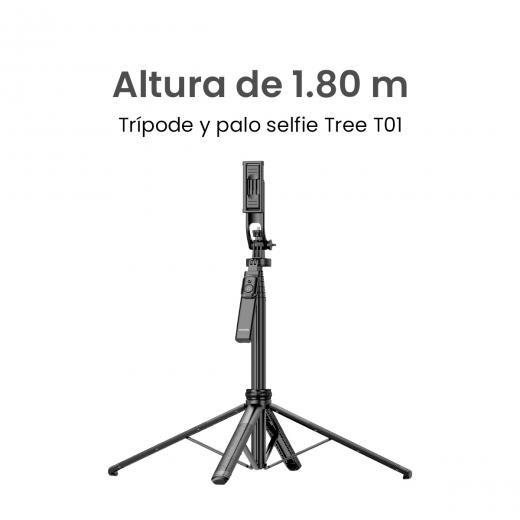 MOVISUN Tree T01 Negro – Trípode y Palo Selfie de hasta 1.8 m con Control Bluetooth, Giro 360°, Soporte Universal, Compatible iOS y Android