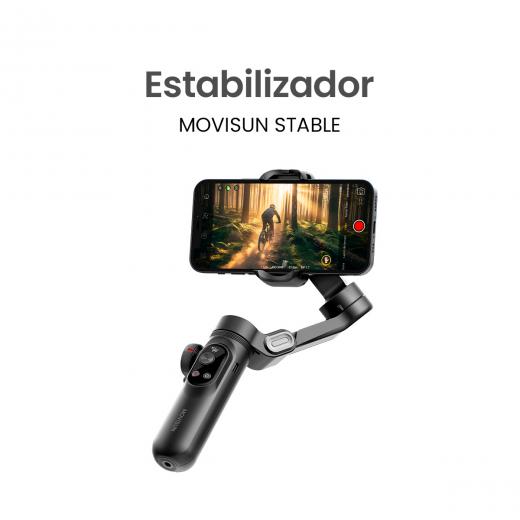 MOVISUN STABLE - Estabilizador para Celular Gimbal con Carga Inalámbrica, Pantalla OLED, Batería 3200mAh 10h, Bluetooth 5.0, Compatible iPhone y Android