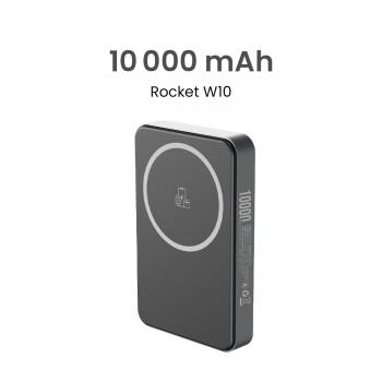 MOVISUN Rocket W10 Plateado - Power Bank Magnético con Carga Inalámbrica 15W, 10000mAh, Compacto y Portátil, Tipo C, Pantalla Digital, Carga Dual