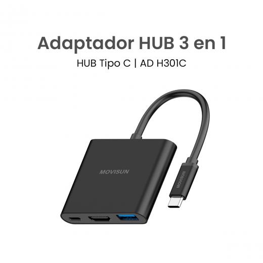 MOVISUN AD H301C - Adaptador Hub Tipo C 3 en 1 con HDMI 4K, USB 3.0 5Gbps, PD 100W, Compacto y Plug & Play, Compatible Laptop, Tablet y Celulares