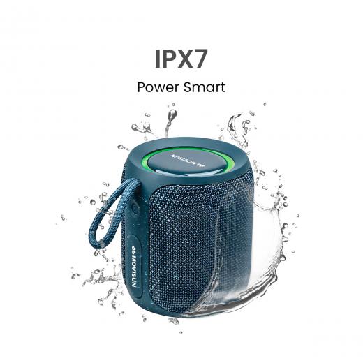 MOVISUN Power Smart Azul – Parlante Bluetooth Acuático IPX7, 16W, Batería 2500 mAh, Sonido 360°, Luces LED, TWS, Entrada AUX