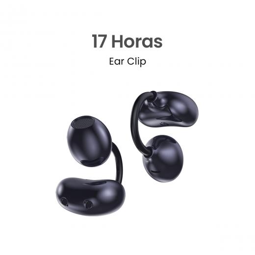 MOVISUN Ear Clip Negro – Audífonos Inalámbricos Estilo Arete, Diseño Abierto, Hasta 17h, Bluetooth 6.0, Micrófono, Diseño Ergonómico sin Presión